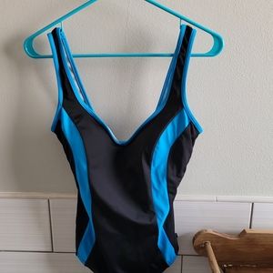 2 Reebok One Piece Swimsuits Size 10 Blue/Black White/Black